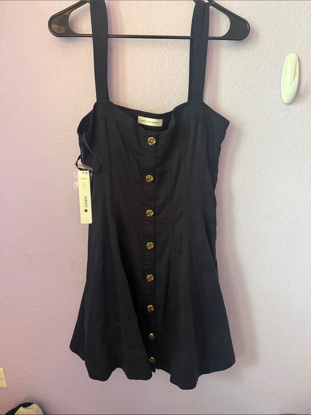 Aqua x Liat Baruch Navy tank dress with Gold Buttons